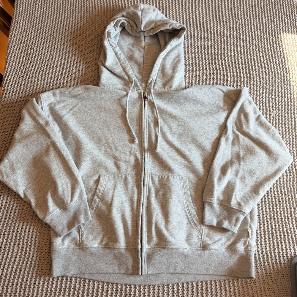 American Eagle Full Zip Hoodie Sweatshirt Large Gray Oversized Fleece Cozy